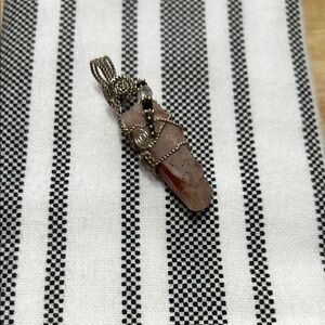 Wire-Wrapped Red Quartz Crystal Point Pendant with Bead Accented